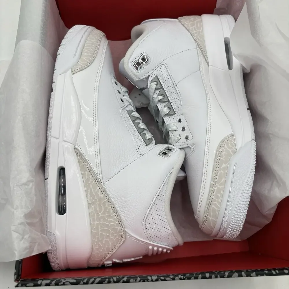 Nike Air Jordan 3 Retro White Silver Sneakers CT8532 111 Men Size 10 NEW